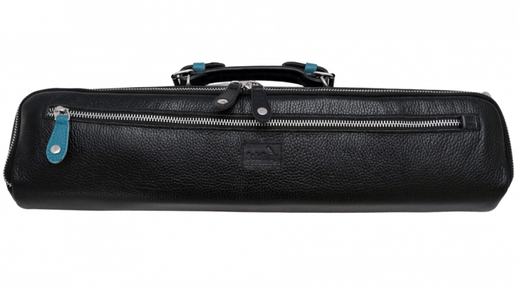 Чехол кожаный для флейты SoloWay (Черный с голубым)