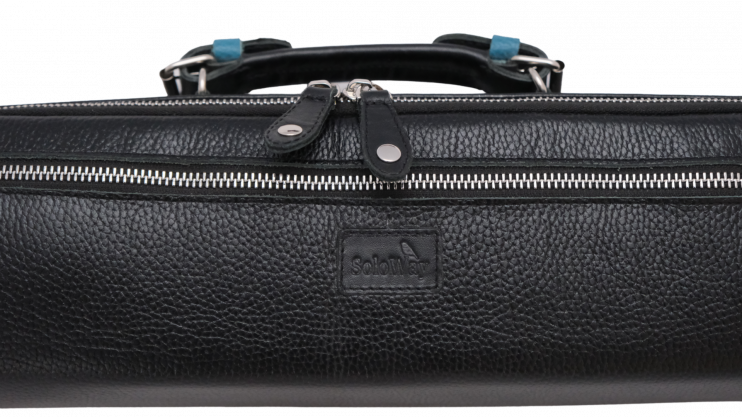 Чехол кожаный для флейты SoloWay (Черный с голубым)
