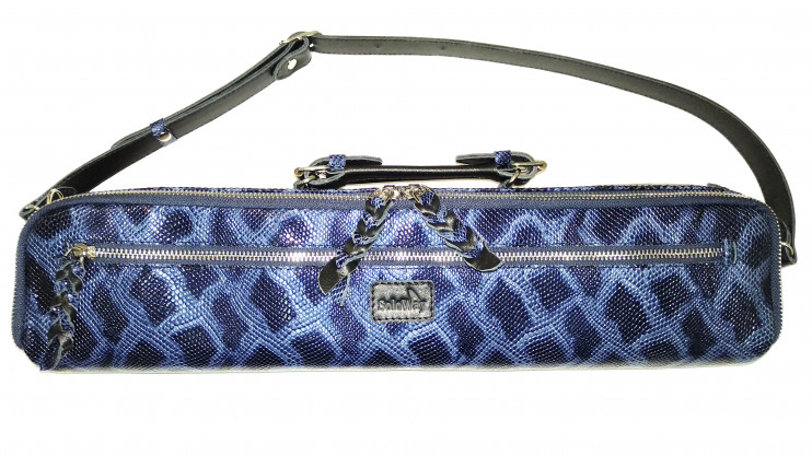 Чехол кожаный для флейты SoloWay (синий с тиснением)