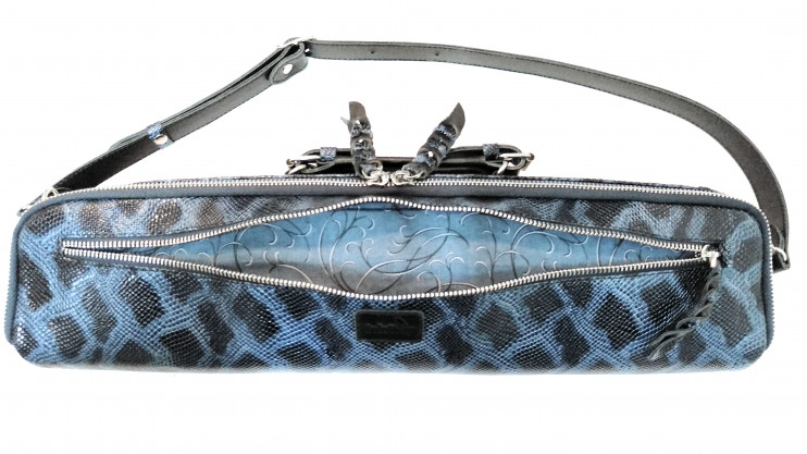 Чехол кожаный для флейты SoloWay (синий с тиснением)