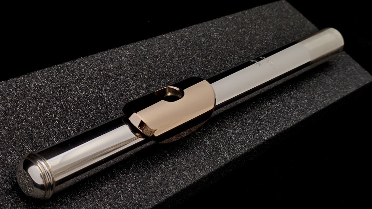 Головка серебряная для флейты Mancke с губками 14К и серебряным райзером