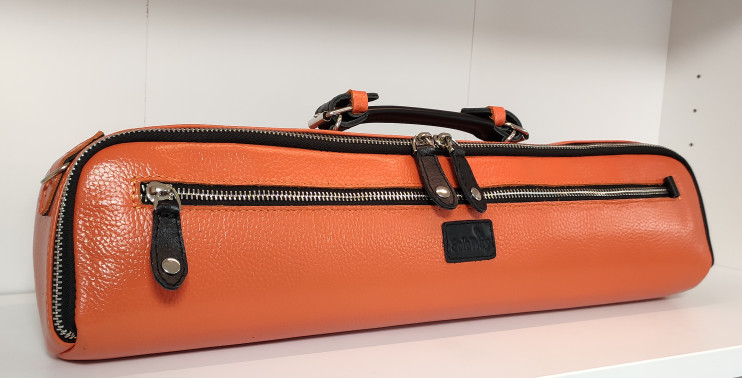 Чехол кожаный для флейты SoloWay (оранжевый с тиснением)