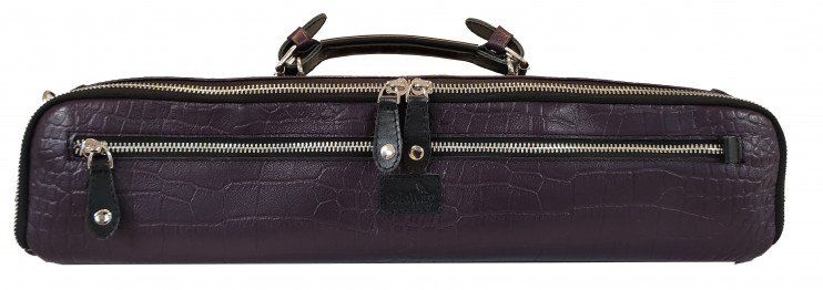 Чехол кожаный для флейты SoloWay (фиолетовый с тиснением)