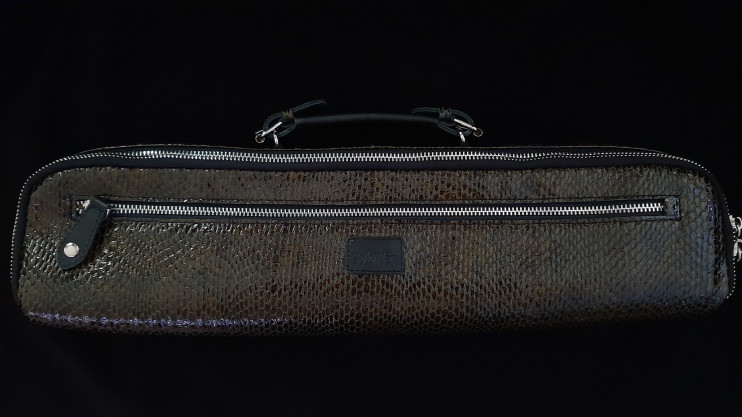  Чехол кожаный для флейты SoloWay (зелёный, крокодил)